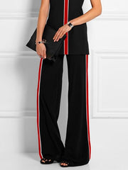 Contrast Color Printed High Waisted Loose Trousers Pants