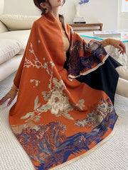 Floral Printed Tasseled Shawl&Scarf