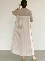 Original Chic Pleated Notched Collar Blazer Midi Dress