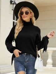 Loose Long Sleeves Solid Color High-Neck Sweater Tops