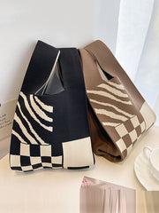 Checkerboard Striped Woven Handbag Bags