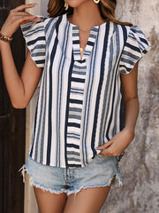 Pleated Split-Joint Striped Flying Sleeves Loose V-Neck Blouses&Shirts Tops
