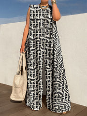 Urban Sleeveless Loose Printed Wide Leg Jumpsuits