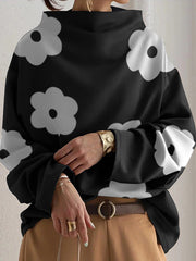 Long Sleeves Loose Contrast Color Printed Stand Collar T-Shirts