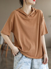 Hooded Solid Color Short Sleeves Hooded T-Shirts Tops