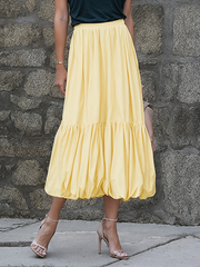 Pleated Solid Color Split-Joint A-Line Loose Skirts Bottoms