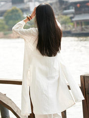 Soft White Frog Ramie Cotton Linen Outwear Cardigan