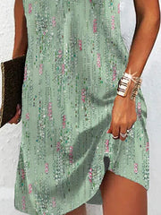 Printed Split-Joint Loose Plus Size V-neck Mini Dresses