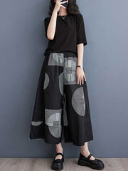 Elasticity Printed High Waisted Loose Pants Cropped Trousers