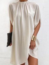 Loose Short Sleeves Solid Color Stand Collar Mini Dresses