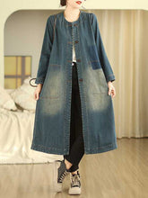 Buttoned Pockets A-Line Long Sleeves Round-Neck Outerwear Midi Dresses