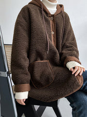 Original Creation Long Sleeves Loose Buttoned Keep Warm Hooded Coats Outerwear