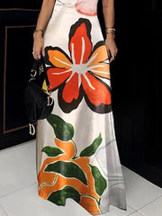 Flower Print Hollow Bodycon Short Sleeves Cold Shoulder Maxi Dresses