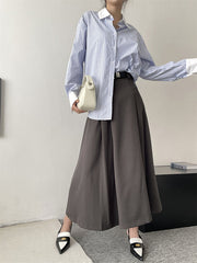 Pleated Split-Joint Striped Irregular Clipping Lapel Blouses