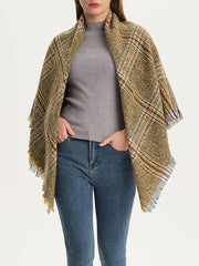 Fringed Keep Warm Plaid Triangle Shawl&Scarf