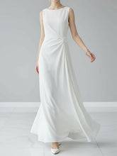 Sleeveless Gauze Pleated Solid Color Split-Joint Round-Neck Evening Dresses Maxi Dresses