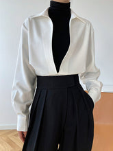 Solid Color Long Sleeves Loose Lapel Blouses