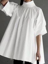 Solid Color Half Sleeves Loose High Neck Blouses&Shirts Tops