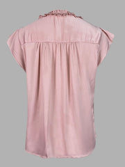 Pleated Solid Color Loose Ruffle Sleeves V-Neck T-Shirts Tops