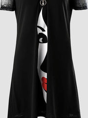 Figure Printed Zipper Irregularity Cold shoulder Mini Dresses