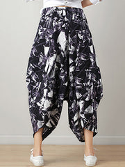 Artistic Retro Ramie Cotton Original Printed Elasticity Harem Pants