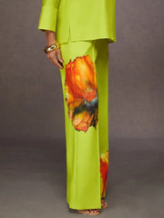 Loose Wide Leg Elasticity Flower Print Pleated Pants Trousers