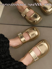 Belt Buckle Round-Toe Shallow Cut Split-Joint Slippers&Mules Platform Shoes