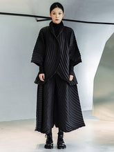 Urban Solid Color Pleated Outerwear&Pants Two Pieces Set