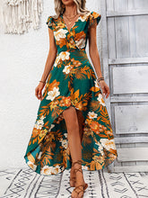 Flower Print Split-Joint High-Low Loose V-Neck Maxi Dresses