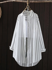 Striped Irregular clipping Long Sleeves Lapel Shirts Tops