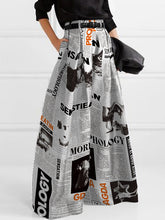 High Waisted Loose Newspaper Print Pleated Pants Trousers