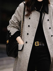 Buttoned Pockets Split-Joint Long Sleeves Loose Lapel Woolen Coat