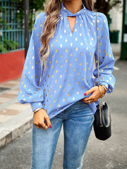 Bronzing Hollow Long Sleeves Loose Mock Neck Blouses&Shirts Tops