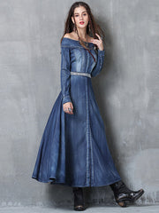 Off Shoulder Split-front Embroidered Midi Dresses