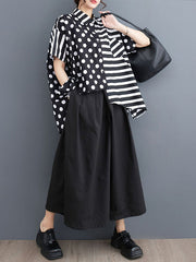 Polka-Dot Split-Joint Striped Loose Short Sleeves Lapel Shirts Tops