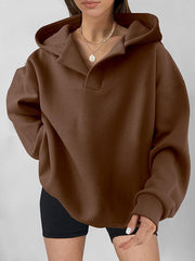 Solid Color Split-Joint Loose Puff Sleeves Hooded Hoodies Tops