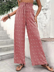 Drawstring Elasticity Jacquard Solid Color High Waisted Loose Trousers Pants