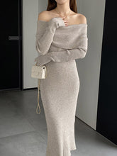 Solid Color Bodycon Long Sleeves Off-The-Shoulder Midi Dresses