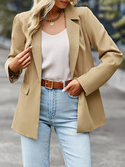 Solid Color Split-Joint Long Sleeves Loose Lapel Outerwear Blazer