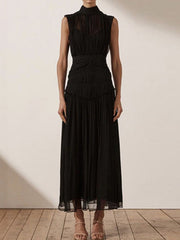 Urban Solid Color High Waisted Falbala Maxi Dress