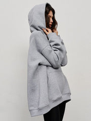 Pockets Solid Color Velvet Long Sleeves Loose Hooded Hoodies Tops