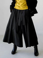 Pleated Solid Color Tied Waist High Waisted Loose Trousers Wide Leg Pants