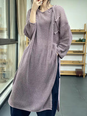 Asymmetric Hollow Split-side Long Sleeves Loose Round-neck Sweater Tops