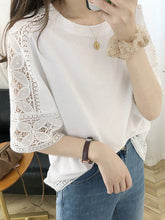 Hollow Solid Color Split-Joint Half Sleeves Loose Round-Neck T-Shirts Tops