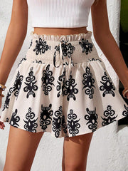 Drawstring Elasticity Printed Split-Joint Wide Leg Shorts