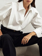 Buttoned Solid Color Long Sleeves Loose Lapel Blouses&Shirts Tops