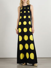 Loose Sleeveless Contrast Color Polka-Dot Split-Joint Round-Neck Maxi Dresses