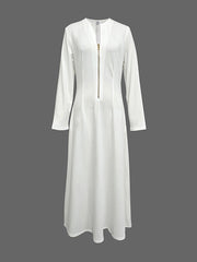 Long Sleeves Solid Color Zipper Round-Neck Maxi Dresses