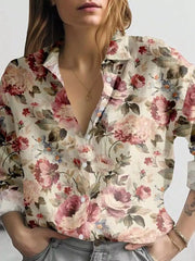Printed Split-Joint High-low Long Sleeves Blouses
