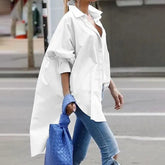 High-Waisted Hollow Solid Color Loose Puff Sleeves Lapel Collar Blouses&shirts Tops